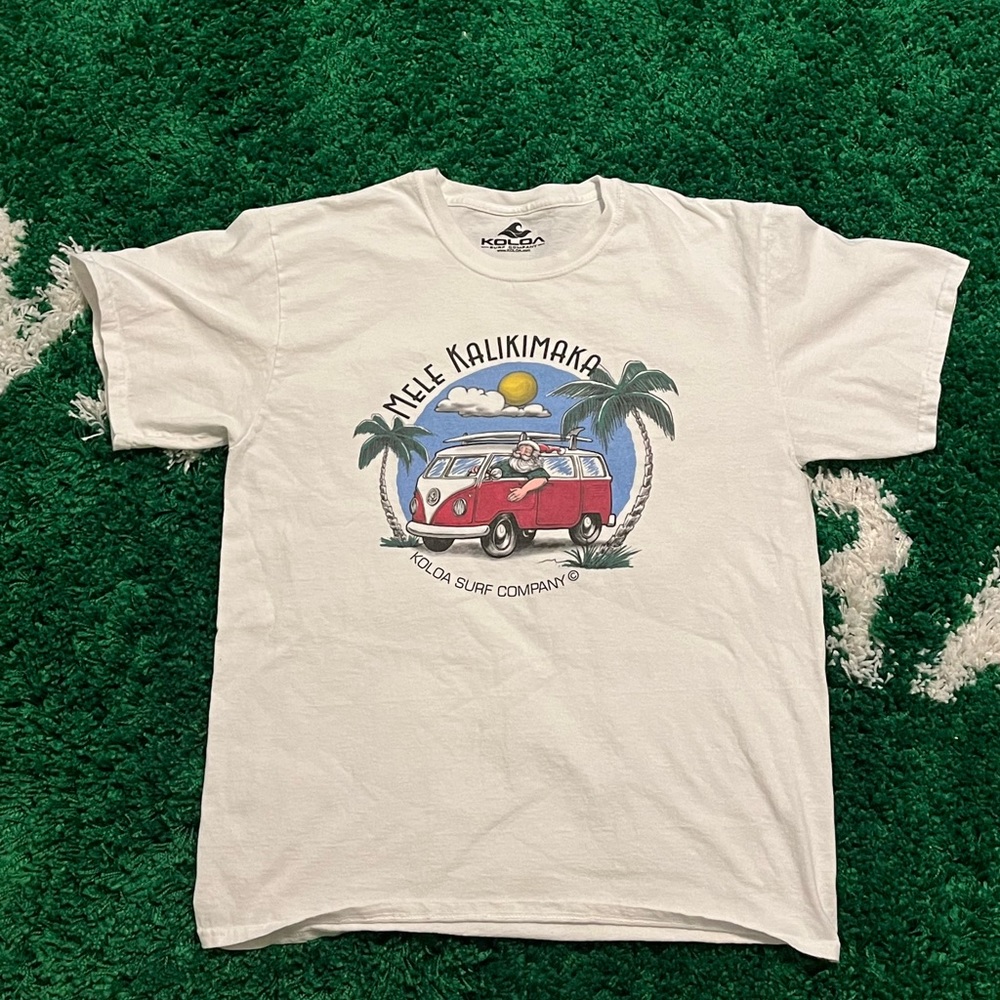Mele Kalikimaka Koloa surf company surfing Santa can tshirt 
Size -L